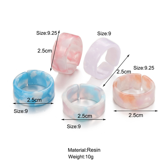 Korean Colorful Transparent Resin Acrylic Rings Set for Women Trendy Geometric Square Round Ring Wedding Jewelry