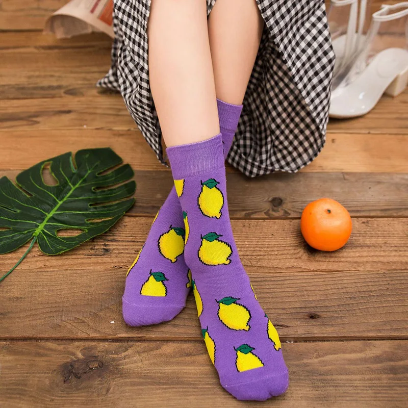 Женские носки забавный мультяшный Фрукты Банан авокадо лимонное яйцо печенье пончики еда счастливый японский Harajuku носки скейтбордиста