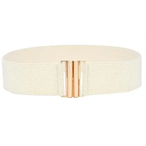 Beige White Женские однотонные пряжки широкий пояс из искусственной кожи эластичный пояс для джинсов брюки модные студенческие простые новые круглые пряжки - Цвет: Beige White
