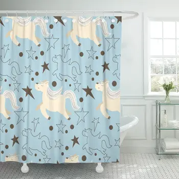 

Animal Chinese Zodiac Character Horse Pattern Cartoon Best Shower Curtain Waterproof 60 x 72 Inches Set with Hooks