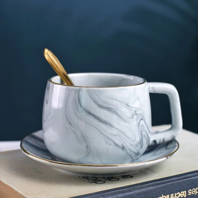 Керамическая чашка британская кофейная чашка блюдце набор мраморный узор чайная чашка простая домашняя Европейская маленькая Роскошная элегантная Цветочная чайная чашка кружка - Цвет: black 300ml