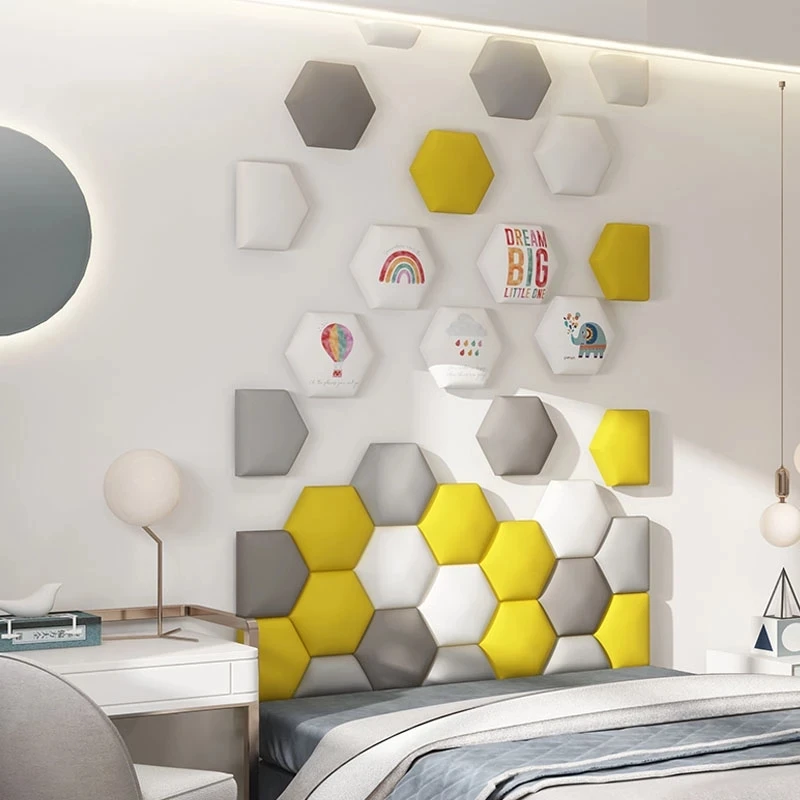Hexagon Bed Headboards Soft Pack Wall Sticker Self-adhesive Backdrop Wall Decor Cabeceros Tatami Kids Anti-Collision Tete De Lit