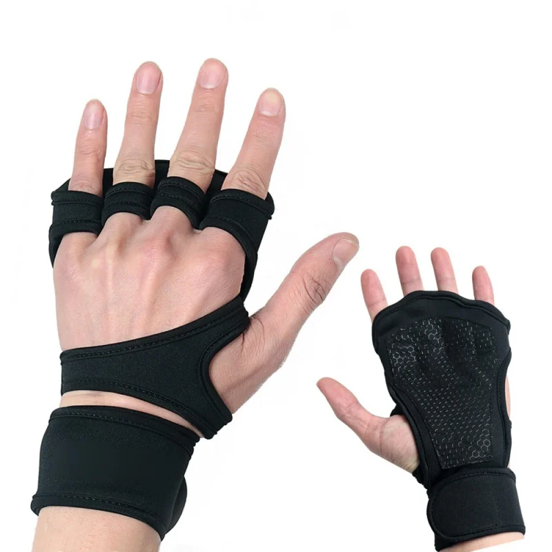 

Sports Fitness Gymnastics Grip Hand Palm Protector 1 Pair Fitness Gloves Weight Training Half Finger Gloves Fitness 2019 New