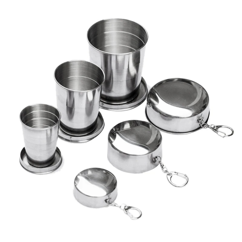 

ABUO-3Pack Collapsible Cup, Portable Reusable Stainless Steel Travel Cup with Lids, Expandable Folding Camping Cup Set-Coffee, W