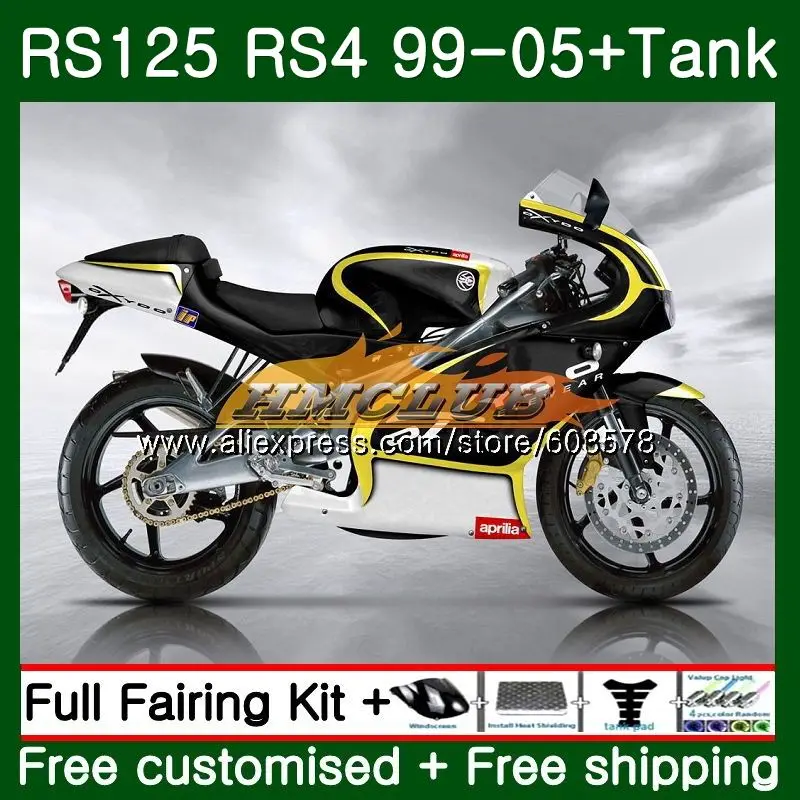RS125R для Aprilia RS 125 RS125 99 01 02 03 04 05 44CL. 9 RS4 RS-125 RSV125 R 1999 2000 2001 2002 2003 2005 обтекатель черного, желтого цвета - Цвет: No. 1