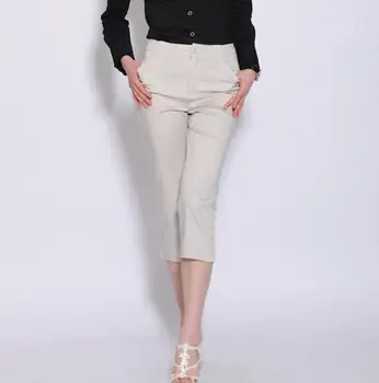 

Spring Summer Woman Formal Capri Pants Korean Style Khaki White Black Green Cotton Trousers Women Work Wear Pantalones Mujer