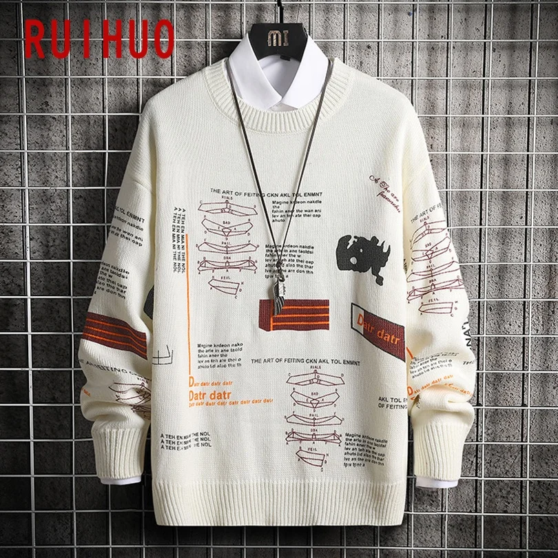 RUIHUO-suéter de punto informal para hombre, ropa de moda coreana, abrigos de lana, M-3XL, 2021