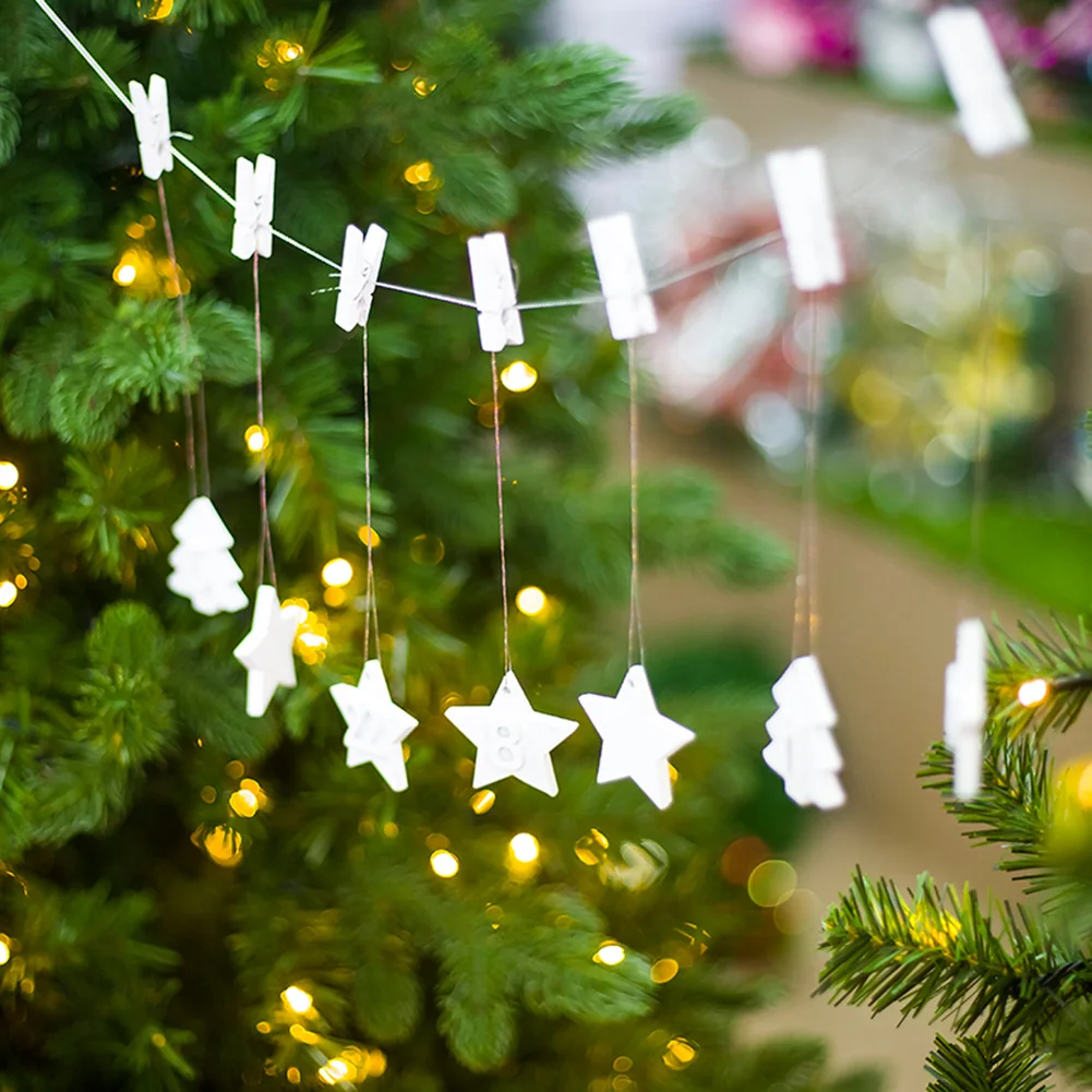 white 24PCS Tree Star Lightweight Wooden Christmas Calendar DIY - Цвет: white