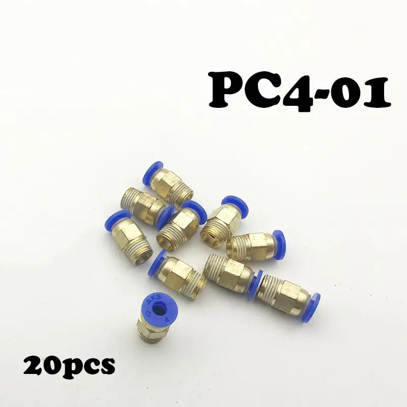 

Free shipping 20Pcs/lot PC4-01 Tube 4mm Thread Straight Throught 1/8\" Pneumatice valve Fitting 1.75mm PTFE Tube quick