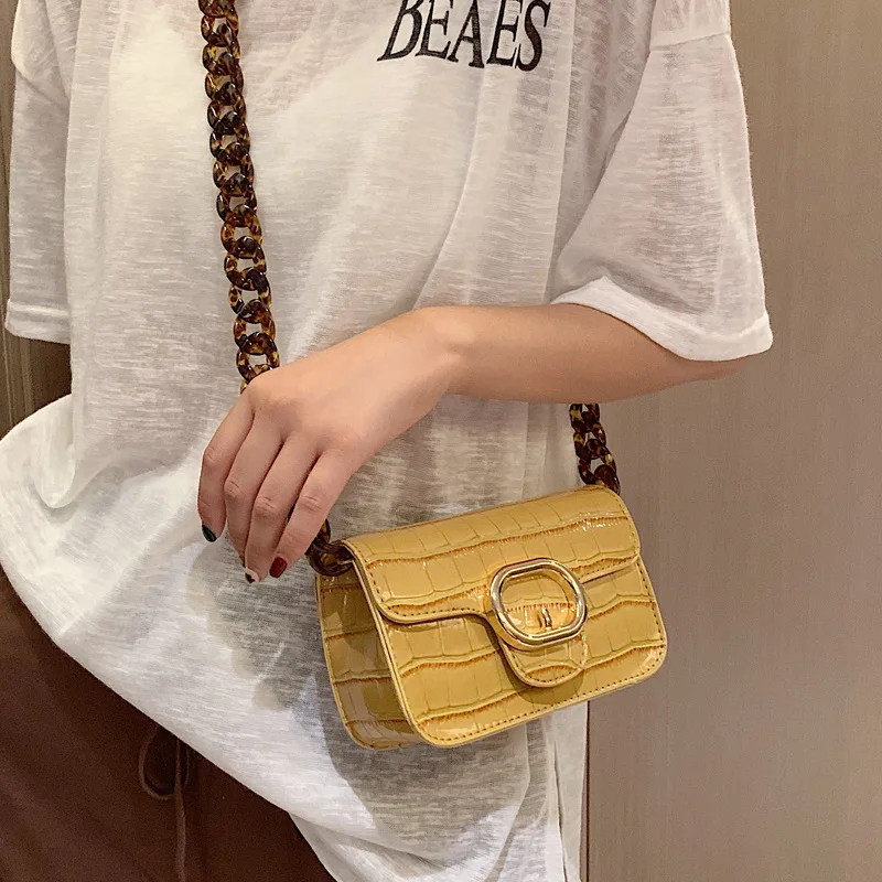 New Crocodile Chain Crossbody Bags for Women Acrylic Chain Women's Bags PU Leather Handbags Clutch Purse Bolso femenino
