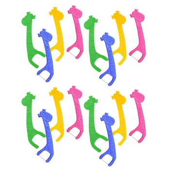 

60PCS Handle Floss Pick Cartoon Giraffe Dental Floss Stick Teeth Care Cleaner for Kids Children (4 Color Mixed Each Color 15pcs)