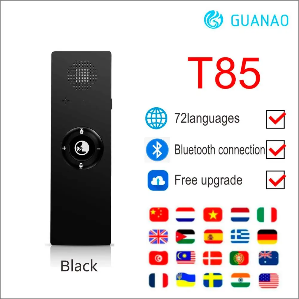 T85 BLACK Умный Bluetooth переводчик языка портативный многоязычный переводчик Интеллектуальный голосовой мгновенный переводчик de voz одновременно - Цвет: T85 BLACK