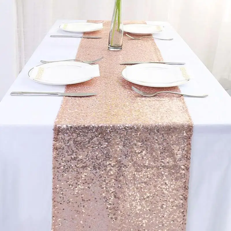 30*275 см скатерть из розового золота, полная версия, вышивка пайетками, украшение стола с флагом, праздничный свадебный аксессуар
