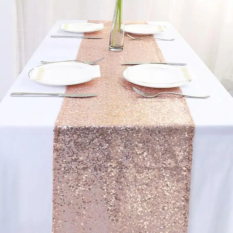  30*275cm Table Cloth Rose Gold Tablecloth Full Version Sequin Embroidery Table Flag Decoration Fest