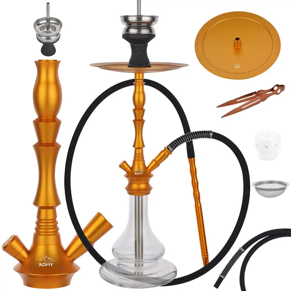 

ADMY®Hookah Set Shisha 65cm Aluminum alloy|Contains Luminous heat Backpack|Ceramic diffuser|Stainless steel downpipe | Crystal