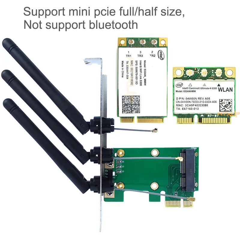 wifi and bluetooth card for pc Wireless Wifi network card Mini PCIE full / half size to PCI-E 1X 4X desktop adapter 2 antennas computer ethernet to phone port adapter