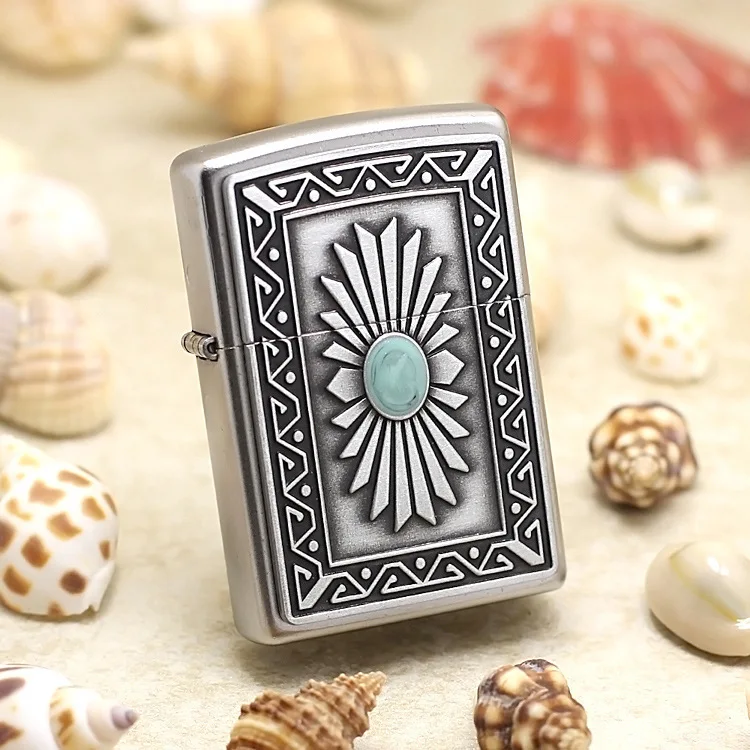 

Genuine Zippo oil lighter copper windproof Turquoise cigarette Kerosene lighters Gift With anti-counterfeiting code