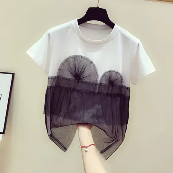 

2020 Spring Summer Fashion Tees Womens Tops Gauze Short-sleeved Round Collar T-shirt Women's Tops Loose T Shirt Ladies Tees Top