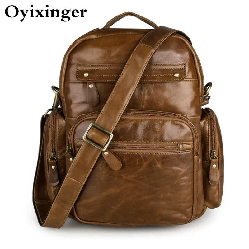 

2019 Real Leather Boys Backpacks Men Travel Bag School Bags For Teenage Girls Bookbag 13.3 Laptop Backpack Women Mochila Bagpack