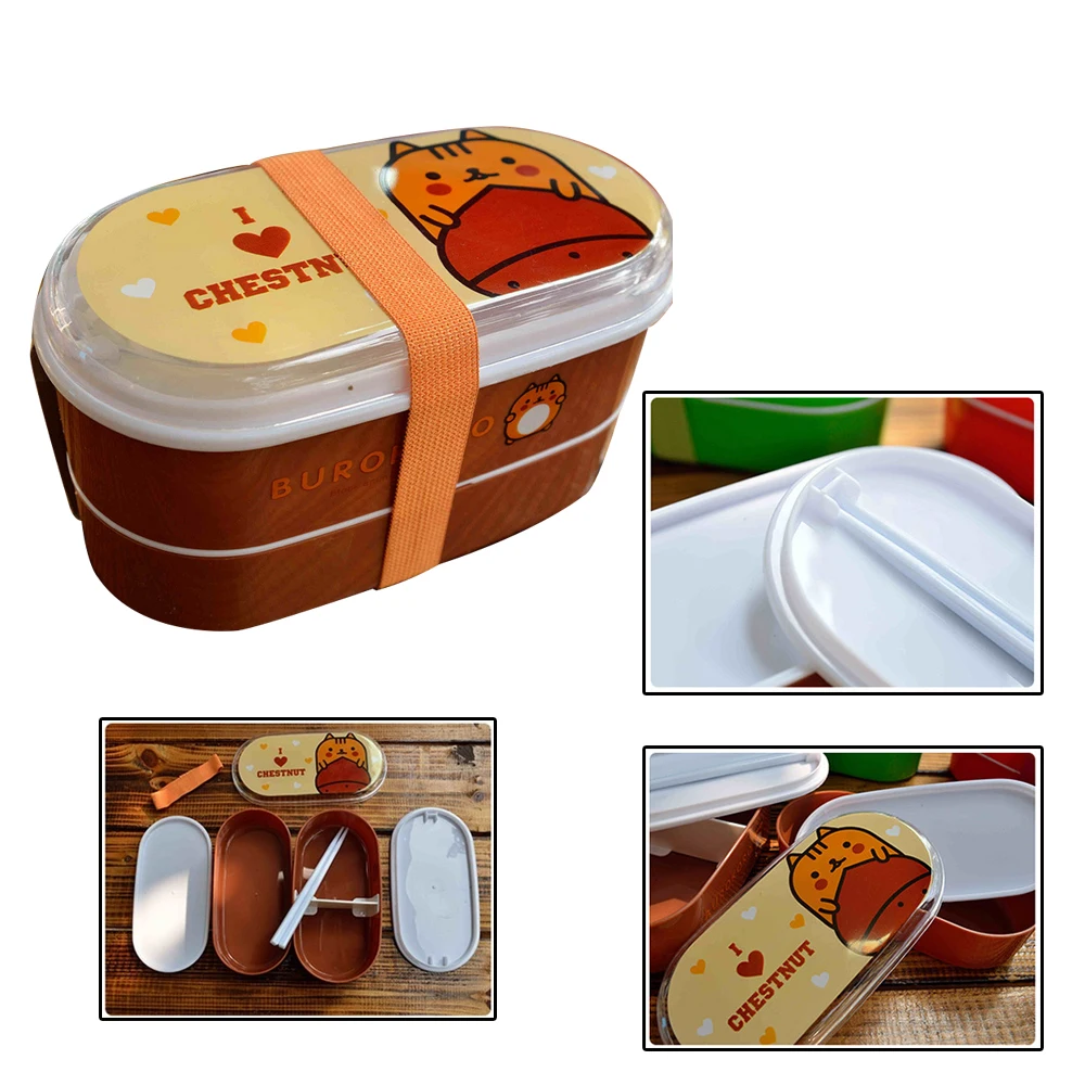 Студенческая герметичная коробка для обеда контейнеры для хранения продуктов милый двухслойная столовая посуда bento box пластиковый мультяшный контейнер для еды