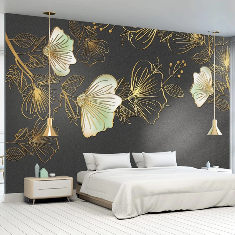 3d Wallpaper Modern Luxury Golden Embossed Line Flowers Murals Living Room Tv Sofa Bedroom Home Decor Waterproof 3d Wall Sticker Wallpapers Aliexpress