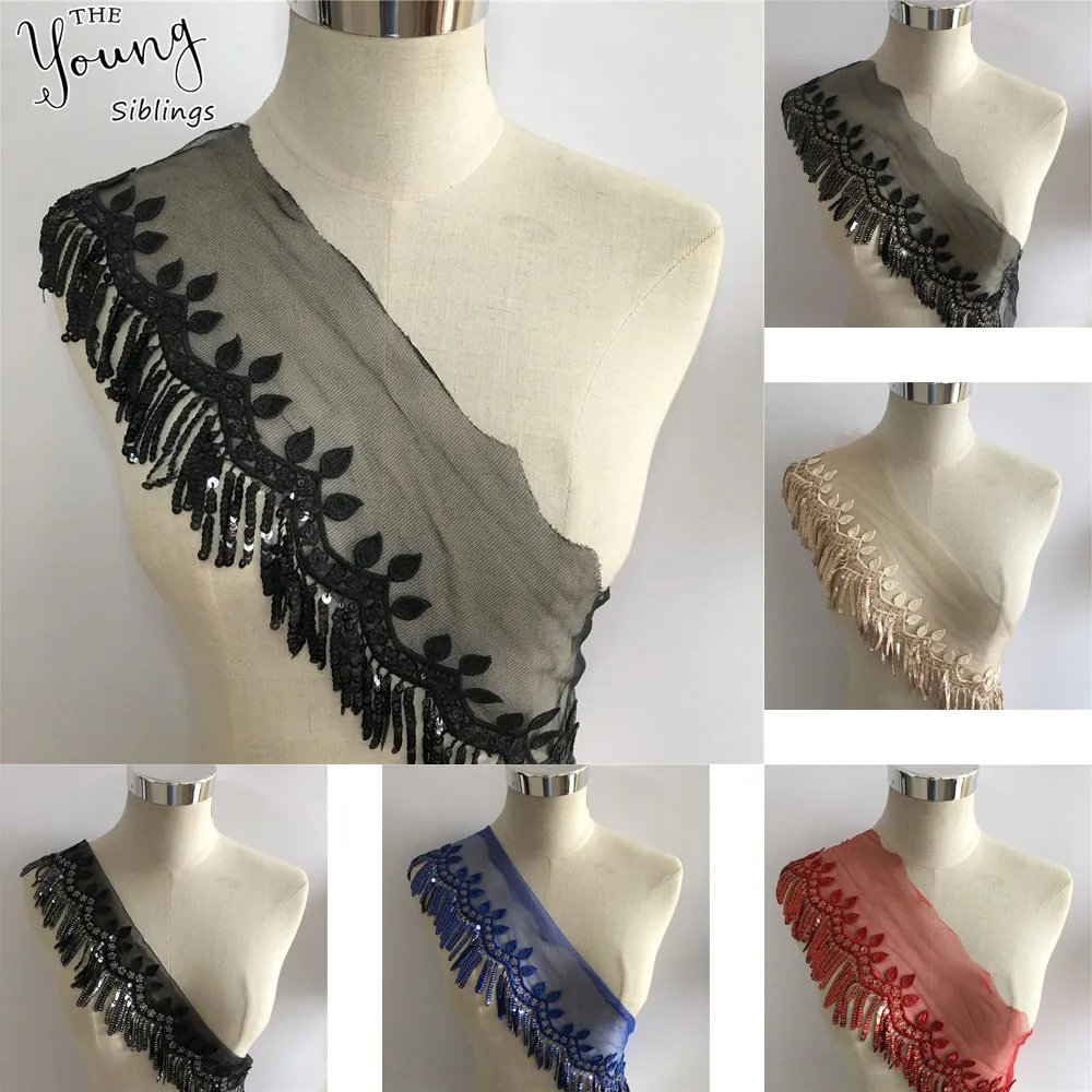 1 meter for sale New arrive Embroidery Neckline Sequins Tassels Lace Collar Applique Sewing DIY Clothing Accessories Supplies