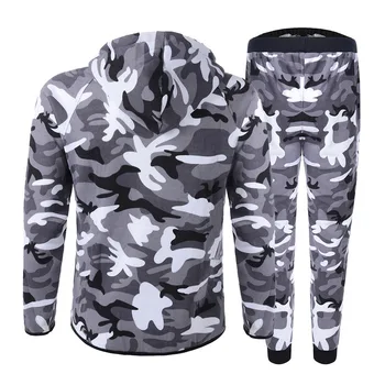 

2020 Men Causal Camouflage Print Sets Camo Jacket+Pants 2Pc Tracksuit Sportwear Hoodies Sweatshirt &Pant Suit Plus Size