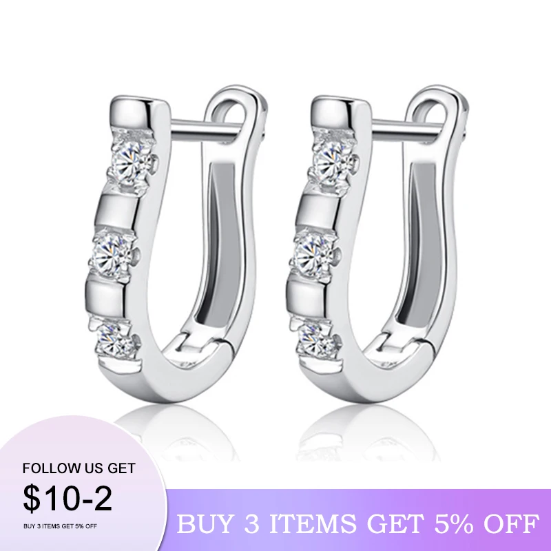 Starmoon Genuine 925 Sterling Silver Pendientes Earrings Harp Zircon Studs HorseShoe Earrings For Women Wedding Gift