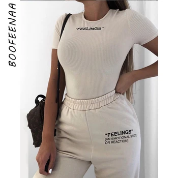 

BOOFEENAA Feelings Letter Print Fashion Sweatpants Women Streetwear Joggers High Waist Loose Pants Casual Trousers 2020 C71-AH33