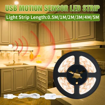

5M USB Stripe Light Led Flexible Lamp Tape Motion Sensor Kitchen Waterproof Tira Strip Closet Cabinet Night Light Led Lamp Strip