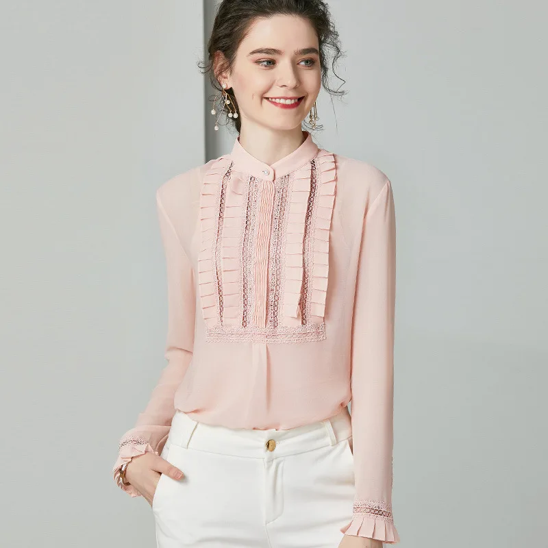 Roze Hollow Lace Zijden Blouse Voor Vrouwen Hoge Kwaliteit Lange Mouw Plus Size Sexy Casual Office Dress Shirts Kleding Dropshipping Roze Hollow Lace Zijden Blouse Voor Vrouwen Hoge Kwaliteit Lange Mouw Plus Size Sexy Casual Office Dress Shirts Kleding Dropshipping
