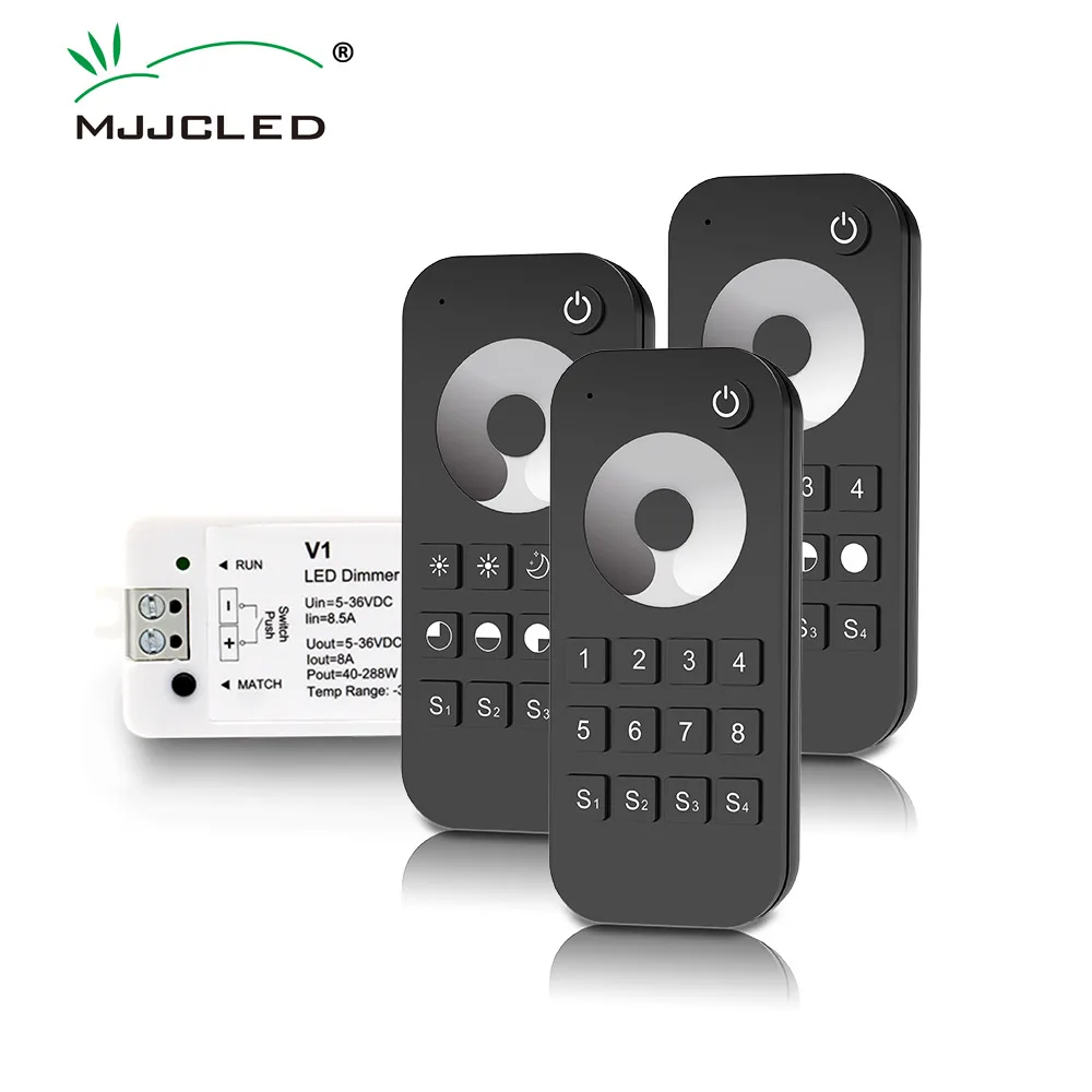 

LED Dimmer RF 12V 24V 36V 5V 1 to 8 Zone 2.4G Wireless Touch Remote Controller Dimmer Switch for Single Color LED Strip Light