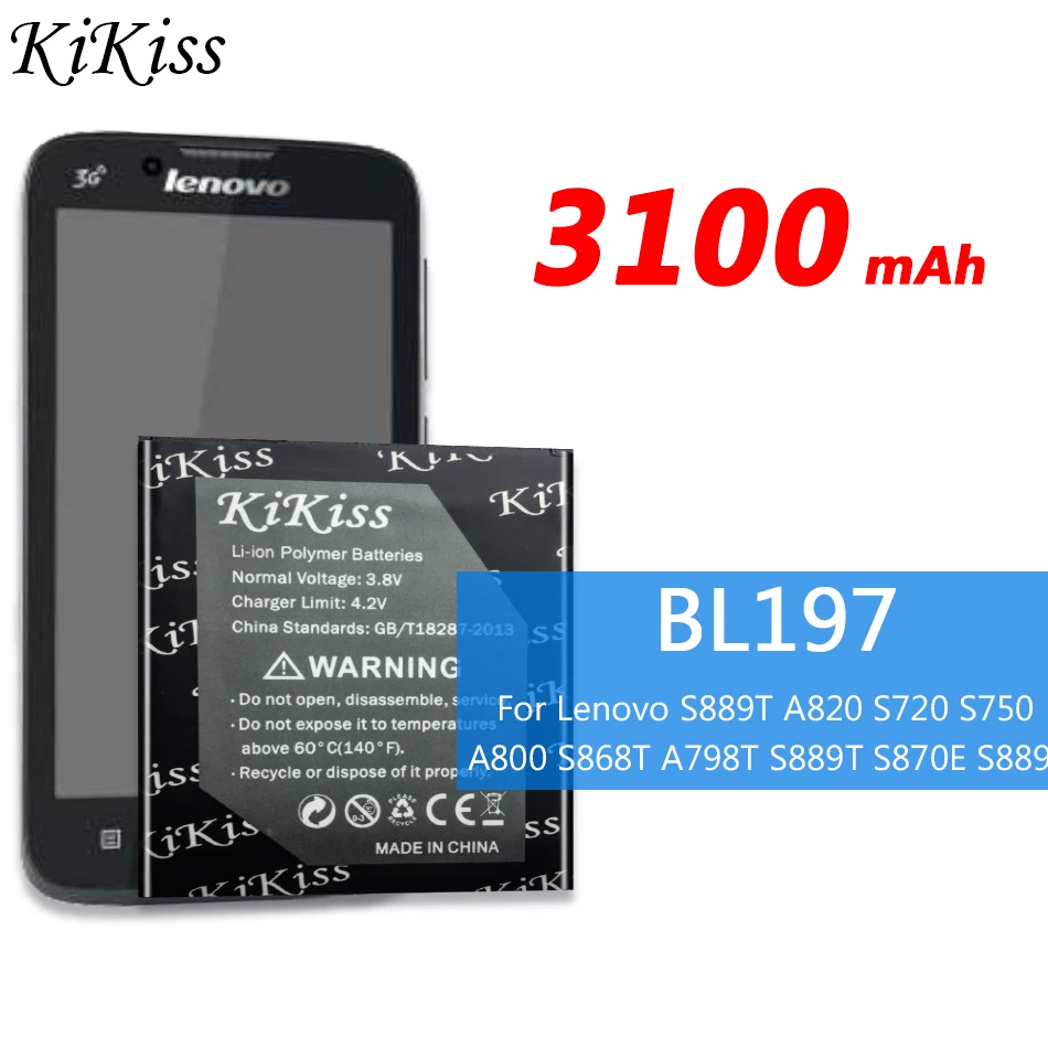 3100 мА/ч BL197 высокое Ёмкость телефон Батарея для LENOVO A820 A820T S720 S720i A798T S889T S868T S899T S750 S889