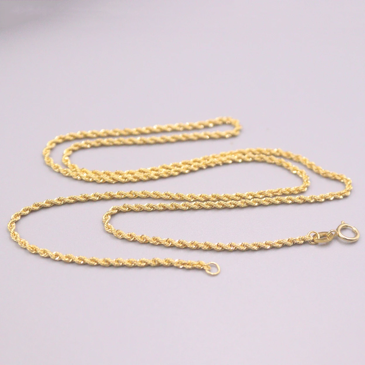 Real 18K Yellow Solid Gold Necklace Unique Wheat Link 1.2mm Lucky Chain 17.7"L