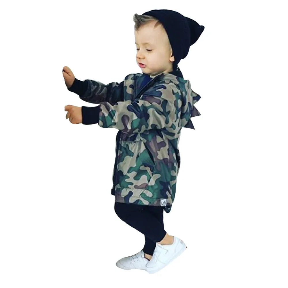 Детская Повседневная камуфляжная куртка для маленьких мальчиков, пальто на молнии с динозавром, верхняя одежда с капюшоном, куртка, ветровка