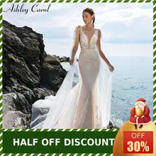 Ashley Carol сексуальные свадебные платья с глубоким v-образным вырезом и открытой спиной свадебное платье на тонких бретелях Романтические свадебные платья