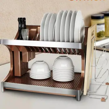 

Dish Rack Storage And Putting Rack Chopsticks Knife Multifunctional Kitchen Table Top Storage Rack 2-layer Dish Drying Rack Drai