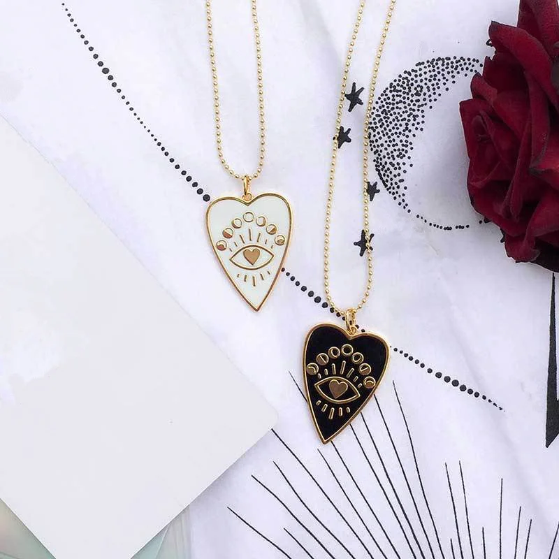 AOMU, стильная цепочка из бисера, сердце сглаза, принт, эмаль, черное белое сердце, подвеска, ожерелья для женщин, девушек, подарок, ювелирное изделие