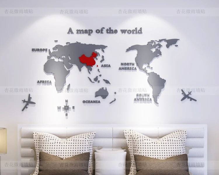 3D Карта мира акриловые наклейки Клейкие настенные наклейки на стену домашний Декор дети мальчик спальня, детская комната День рождения Рождественский подарок