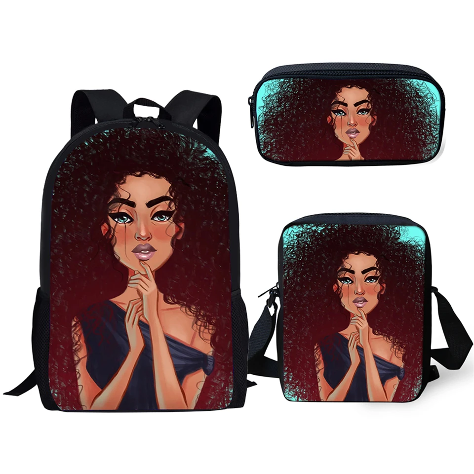 HaoYun Мода 3 шт./компл. мультфильм студентов рюкзак Kawaii Африканский девушки шаблон Дети Школьные сумки черный афро искусство женщин Дорожные сумки