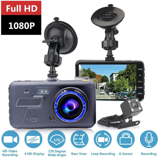 Незаконных модель цинковый сплав 4-дюймовый 2.5D Экран 1080P высокой четкости Ночное видение вождения Регистраторы 170 градусов широкоугольный Двойной объектив