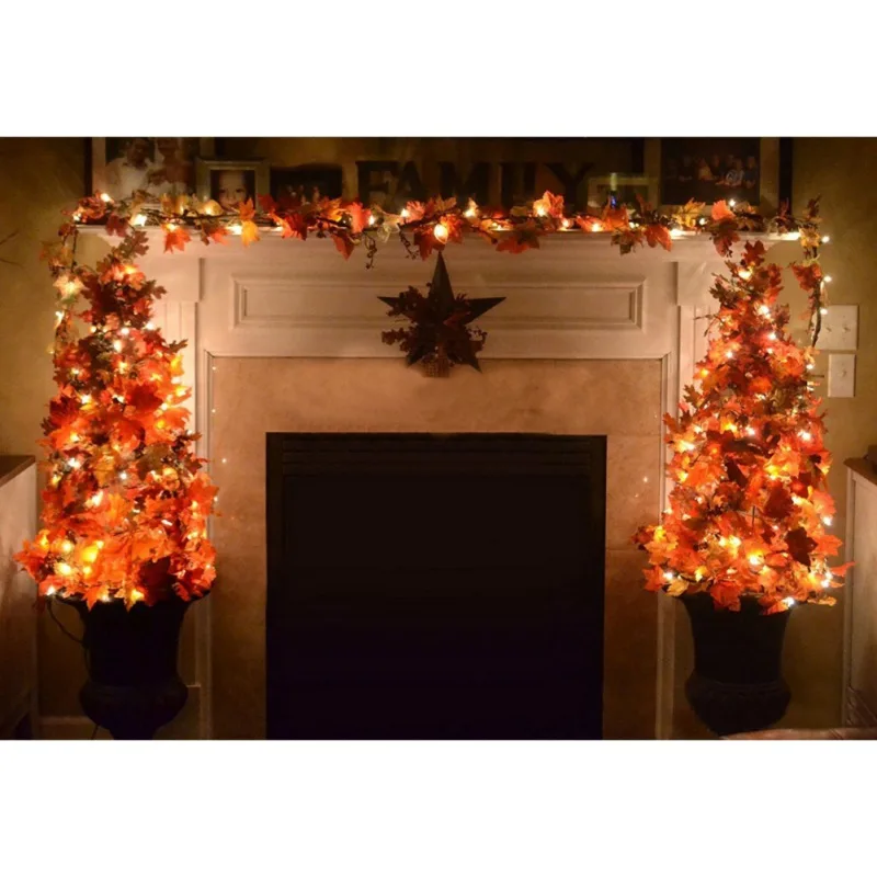 

LED Leaves led Maple Autumn Stair Railing Decoration Plants Fence AA Battery Operated Party Christmas Decoration lamp Explosion