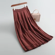 Шерстяная яркая трикотажная женская зимняя длинная юбка с высокой талией, Женская Осенняя юбка, Faldas Jupe Femme Saia