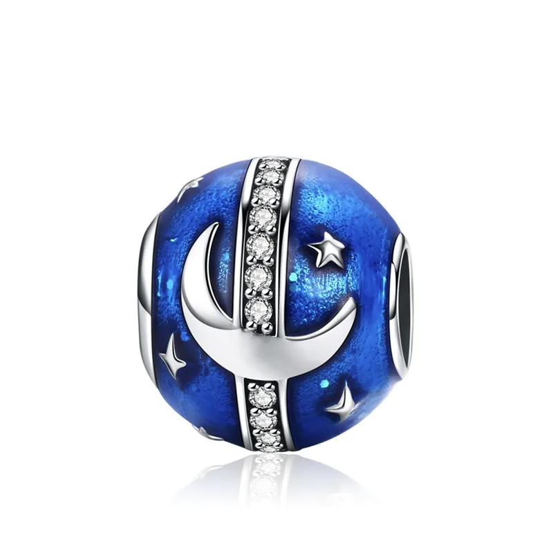 BAMOER, натуральная 925 пробы, серебряный сверкающий Galaxy Star, синие эмалированные бусины, подходят для женщин, браслет, браслеты, сделай сам, ювелирное изделие, S925 SCC640 - Цвет: SCC796