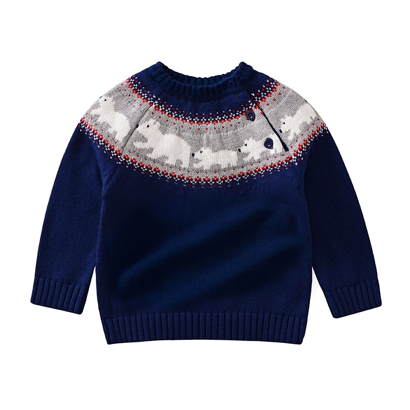 Новинка года; Рождественский свитер для девочек; Хлопковый вязаный пуловер с круглым вырезом и длинными рукавами для мальчиков; милый Рождественский свитер с рисунком - Цвет: Bear Dark Blue