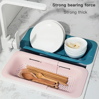 

Retractable Plastic Sink Basin Drain Adjustable Dish Drainer Storage Rack Kitchen Vegetable And Fruit Cleaning Basket