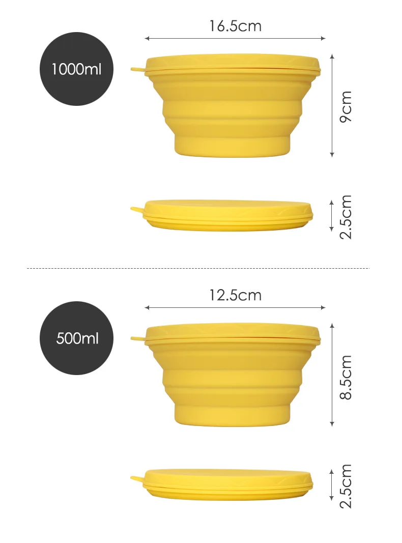 2 размера силиконовая складная чаша Microwavable BPA Бесплатный выдвижной контейнер для хранения пищи для пикника и офиса