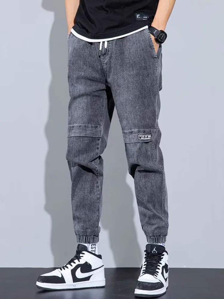 ICCLEK Jeans Men's 2021 Fall New Style Harem Pants with Drawstring Multi-pocket Denim Casual Pants Men Plus Size Jeans