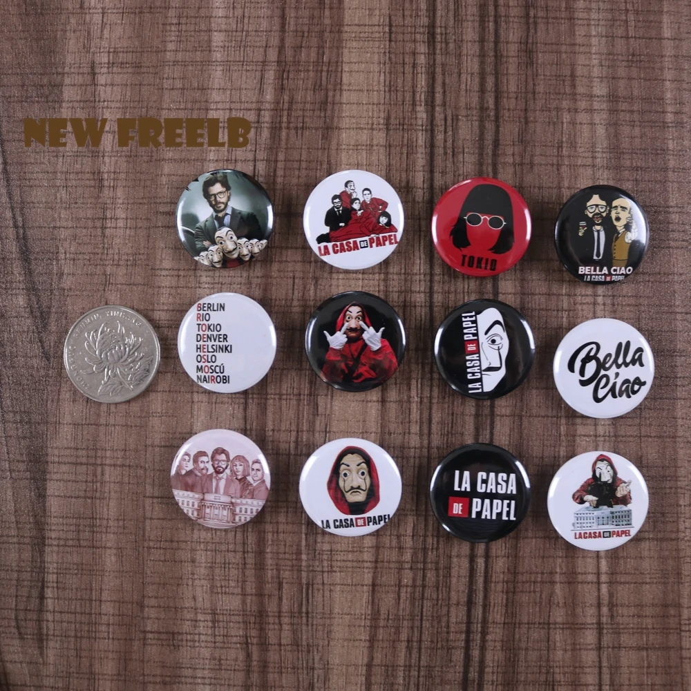 Новинка FREELB 12 шт./компл. 1 дюймов ТВ-шоу La Каса де Papel Pin Pinback пуговичные броши значки