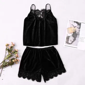 

Women Suede Lingerie Set Underwear Sleeveless Female Sleepwear Nightdress Shorts Lace M-XXL Ladies Pajamas ropa interior